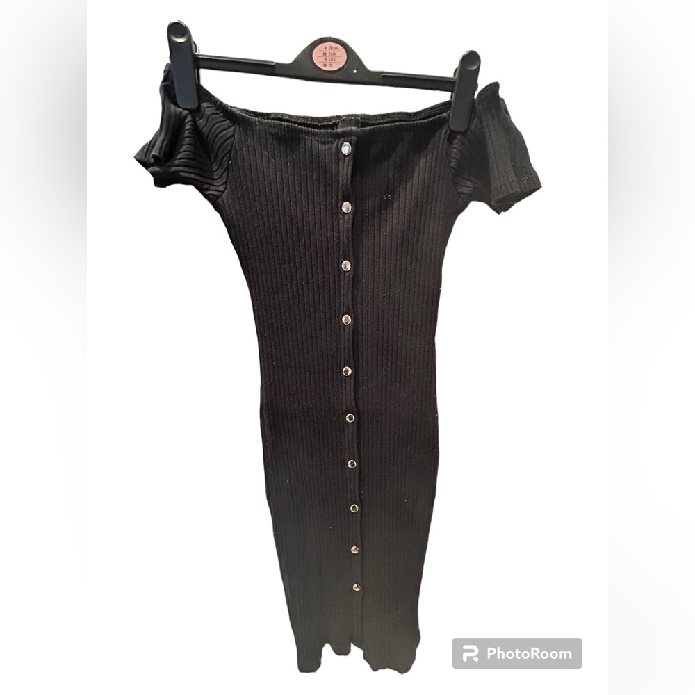 RIVER ISLAND - Off The Shoulder Black Midi Dress